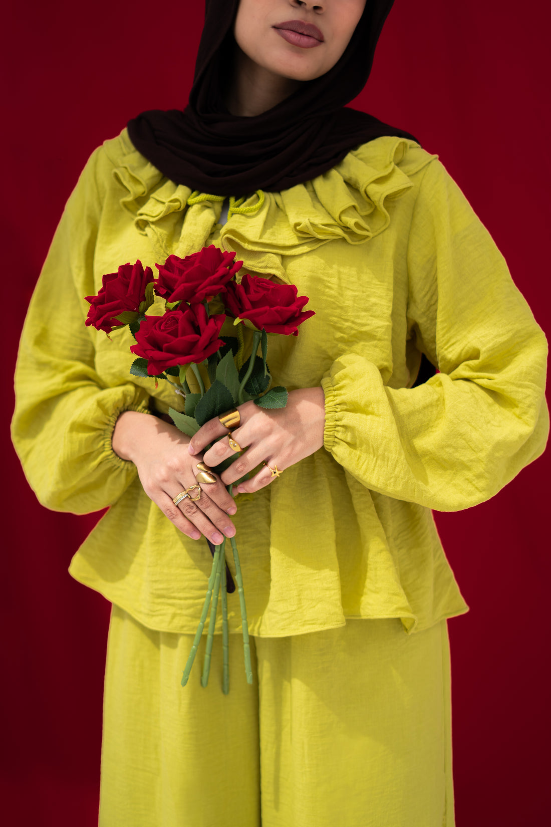 Faden two-piece linen set in Chartreuse — Faden modest wear, image 1