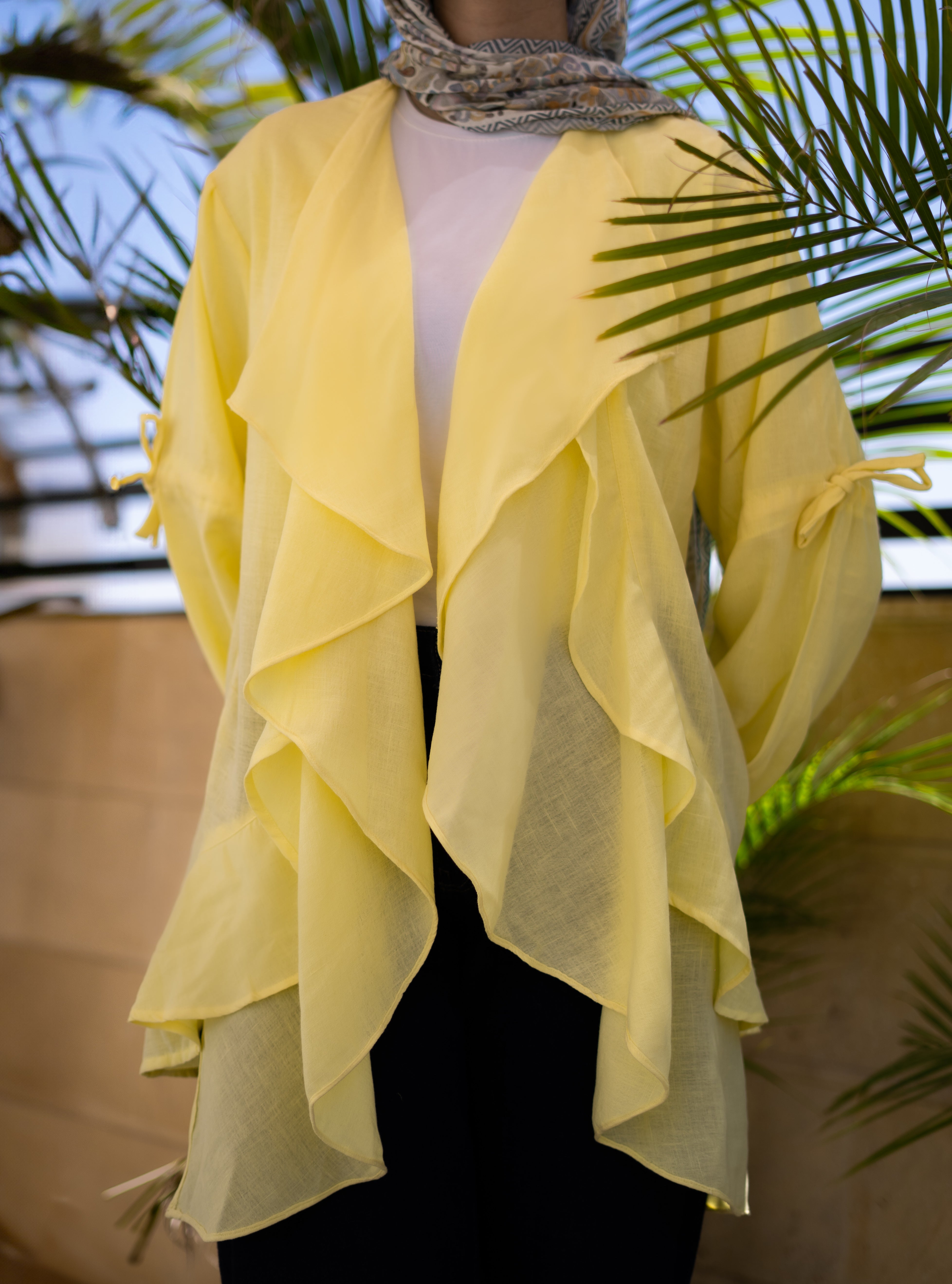 Faden linen waterfall cardigan in Butter Yellow — Faden modest wear, image 4