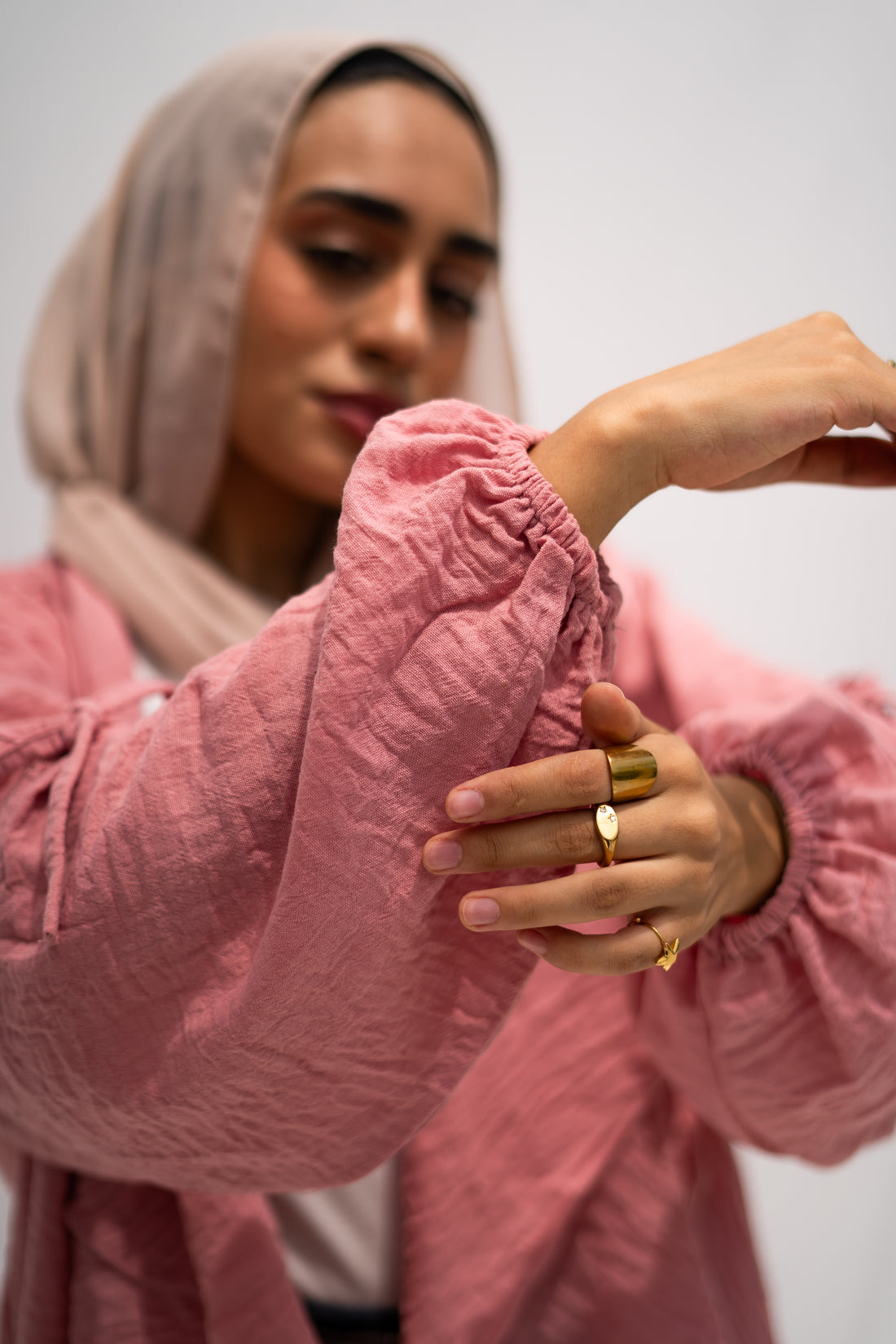 Faden linen waterfall cardigan in Blush — Faden modest wear, image 1