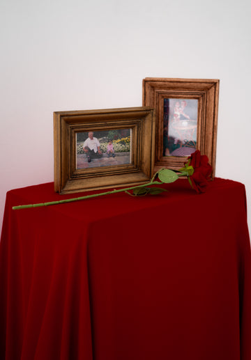 Faden — woven with memory, vintage family photographs and a rose